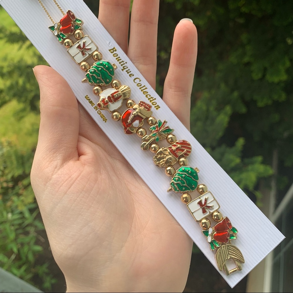 NEW Boutique Collection Christmas Holiday Bracelet // Gold, Green, Red - Picture 2 of 6